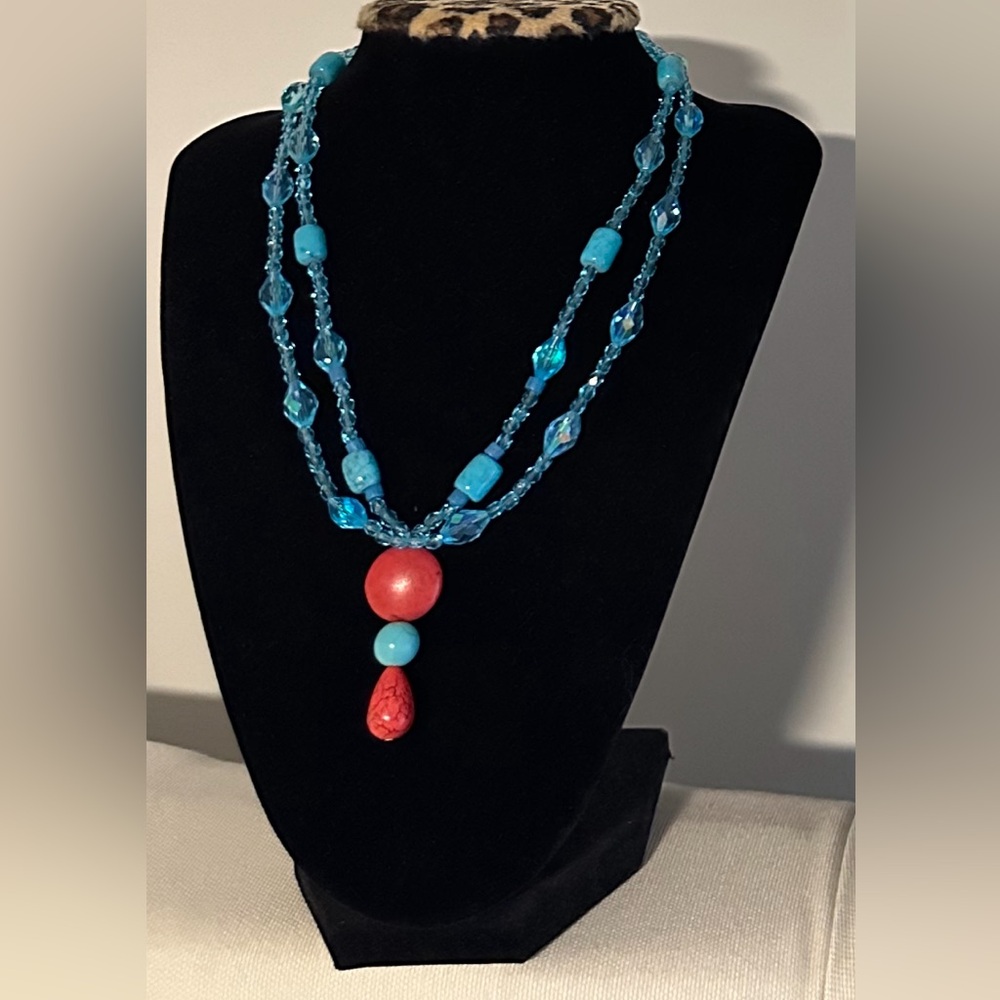 ❤️2 pc. Set Necklace For Women * Red and Blue, Stone, Paste & Glass Jewelry *